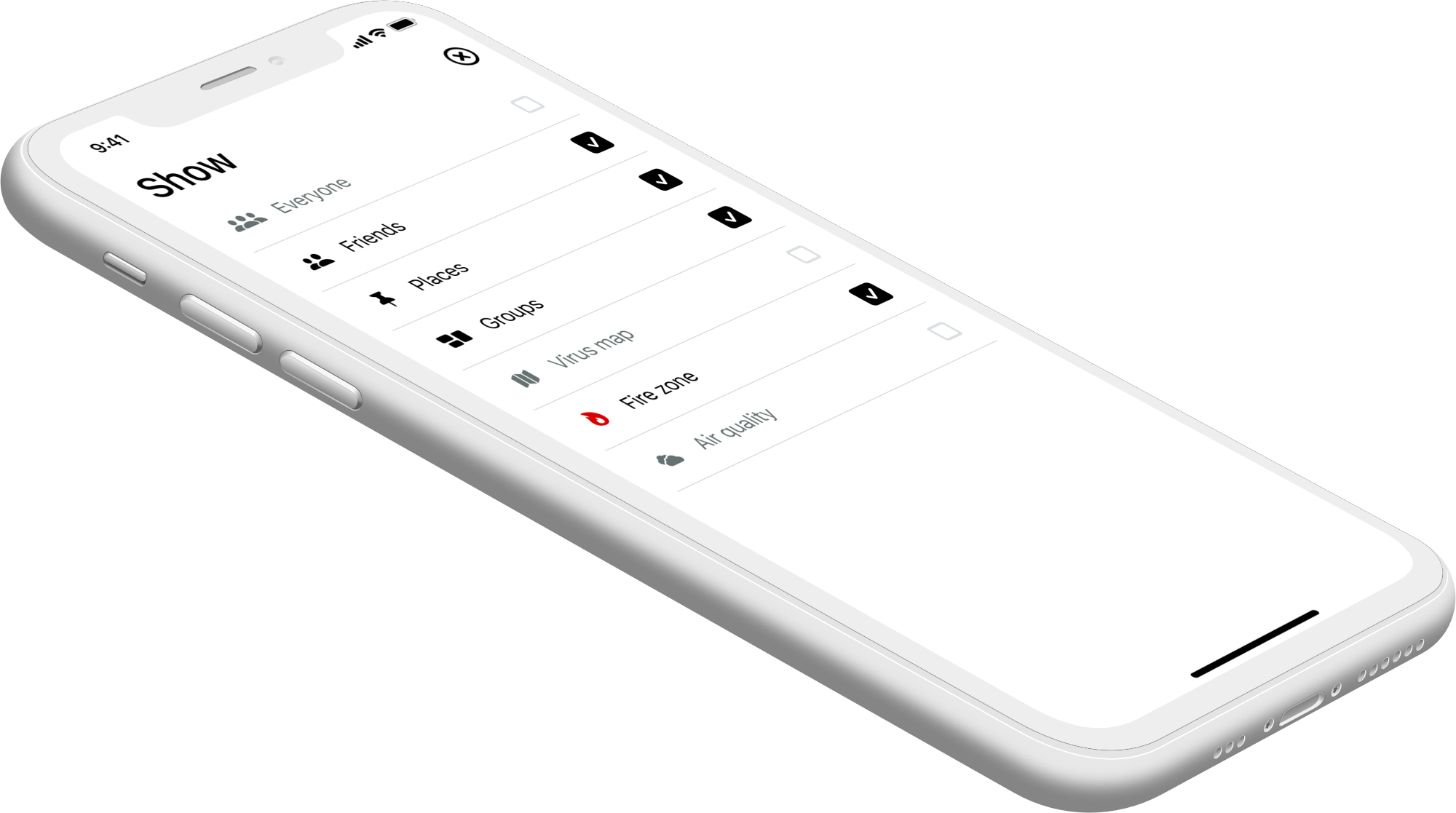Layer controls let employees choose people, places, teams, health risk, fire, and air-quality overlays.