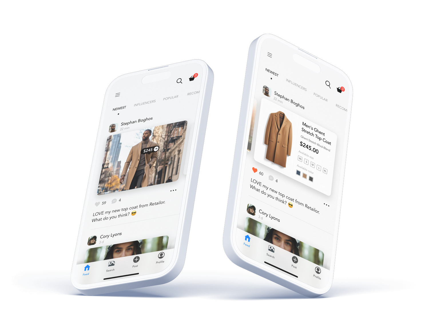 Retailor mobile design — Browsing the feed