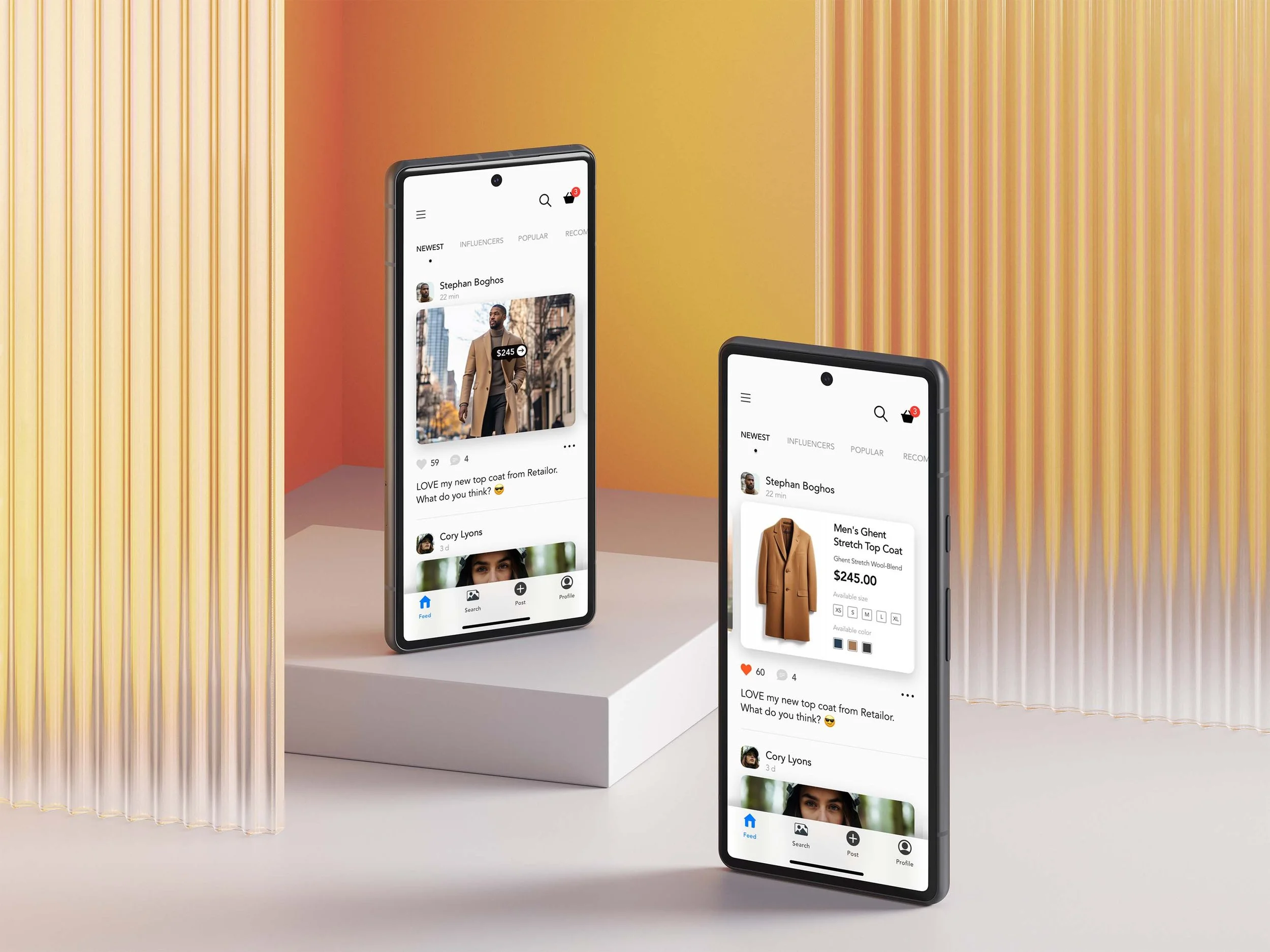 The feed — searches and purchases become shareable inspiration.