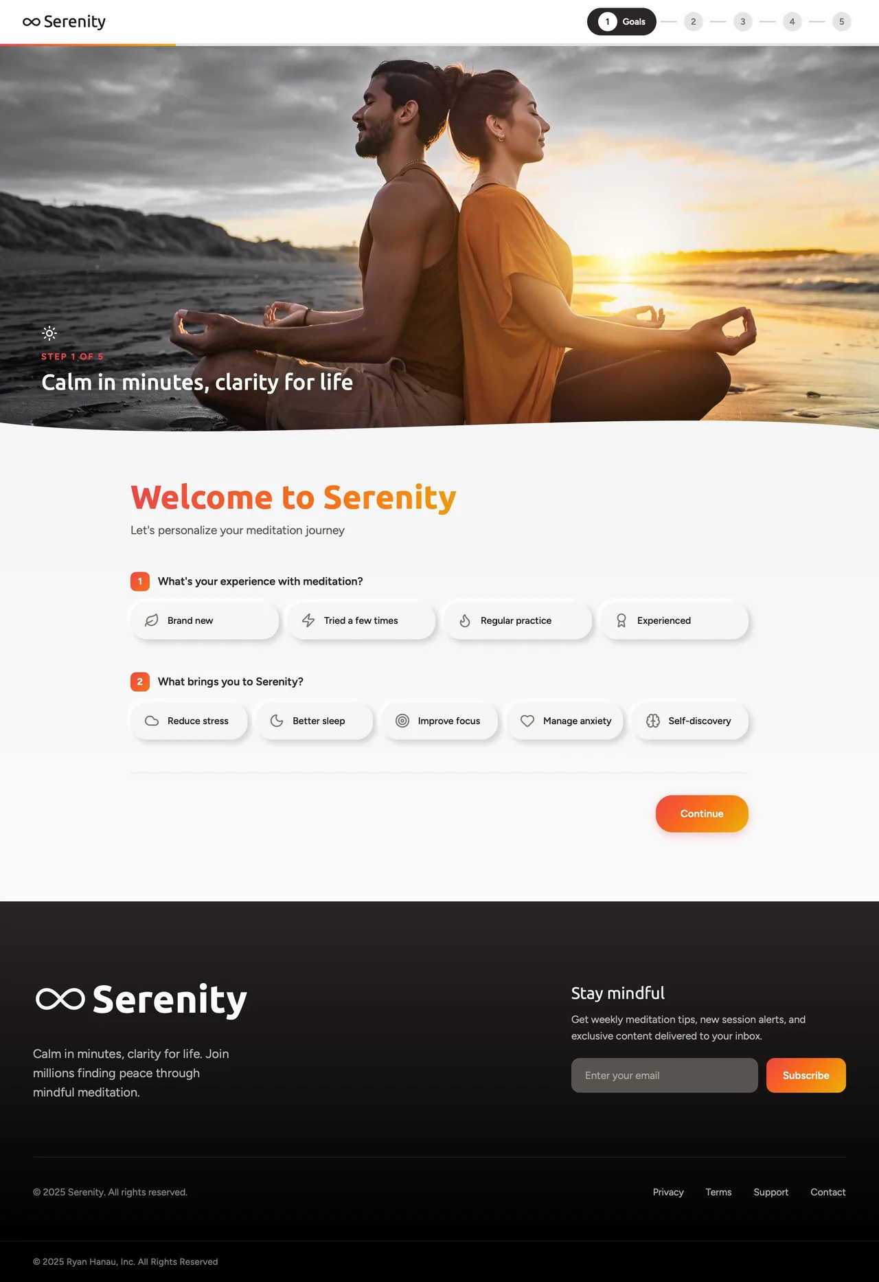 Serenity desktop onboarding, step 1