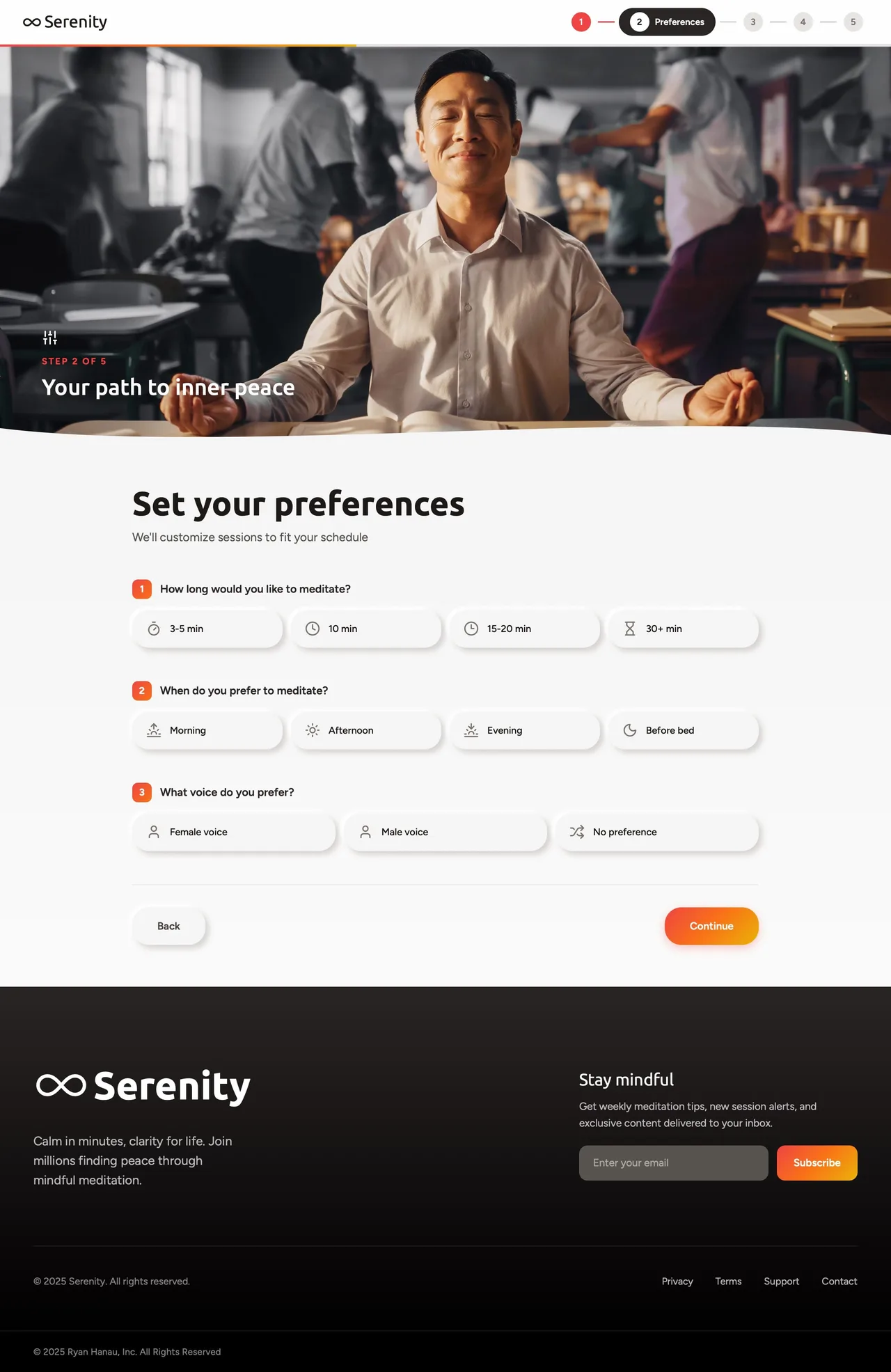 Serenity desktop onboarding, step 2