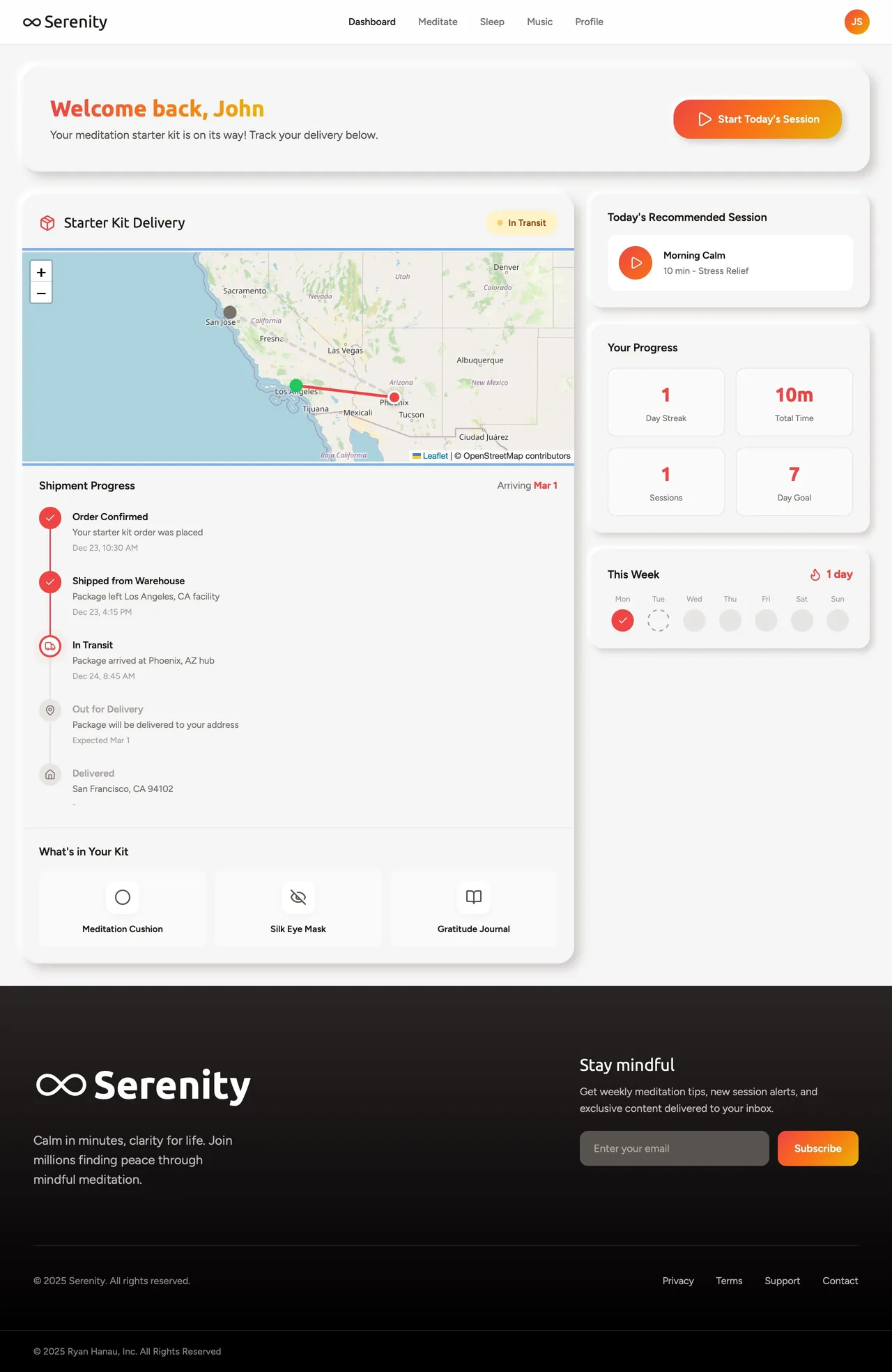 Serenity desktop onboarding, step 6