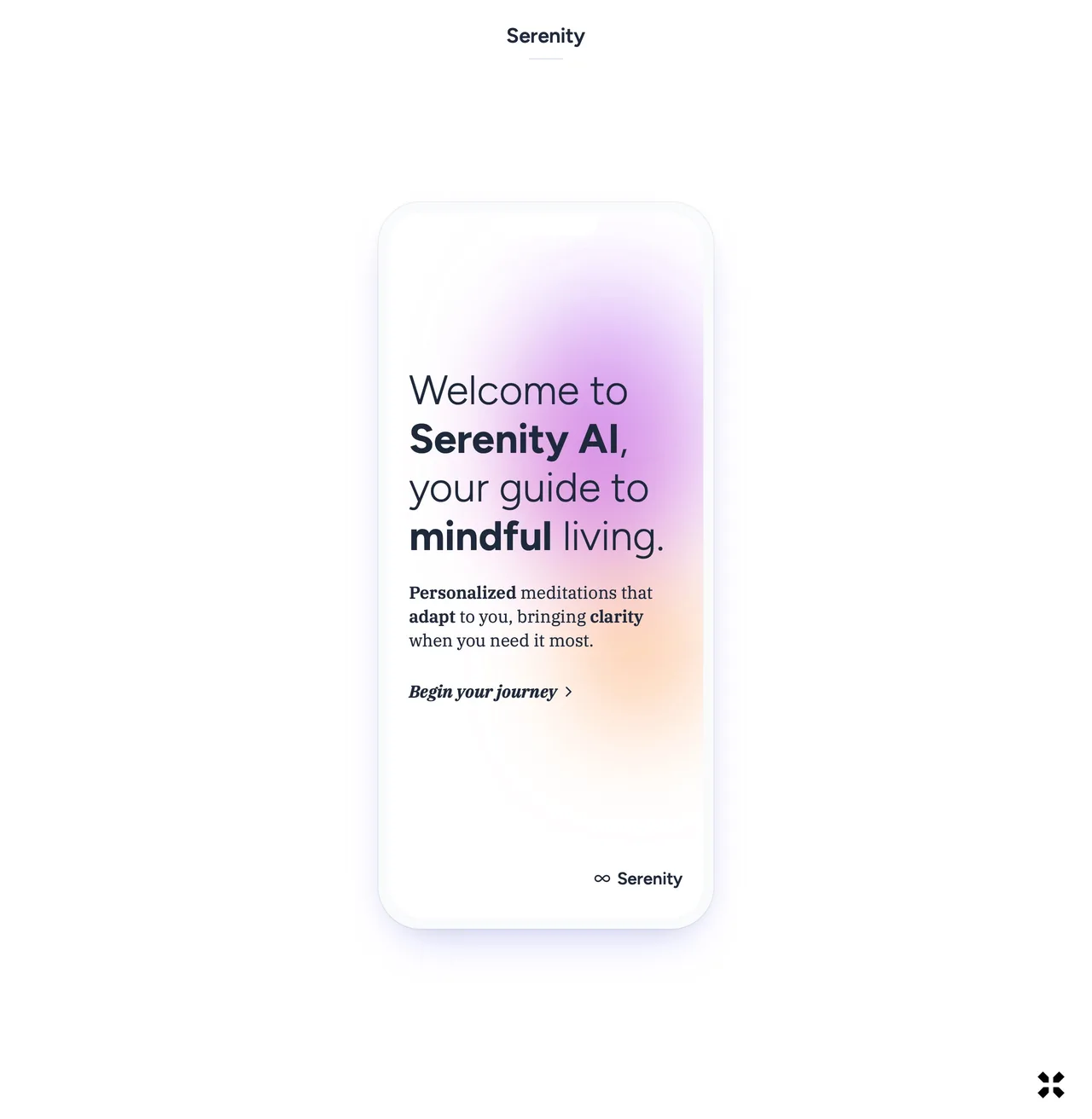 Serenity mobile onboarding screen 1