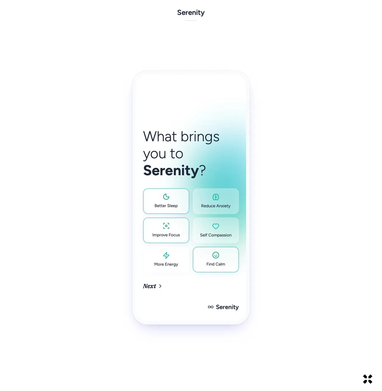 Serenity mobile onboarding screen 3