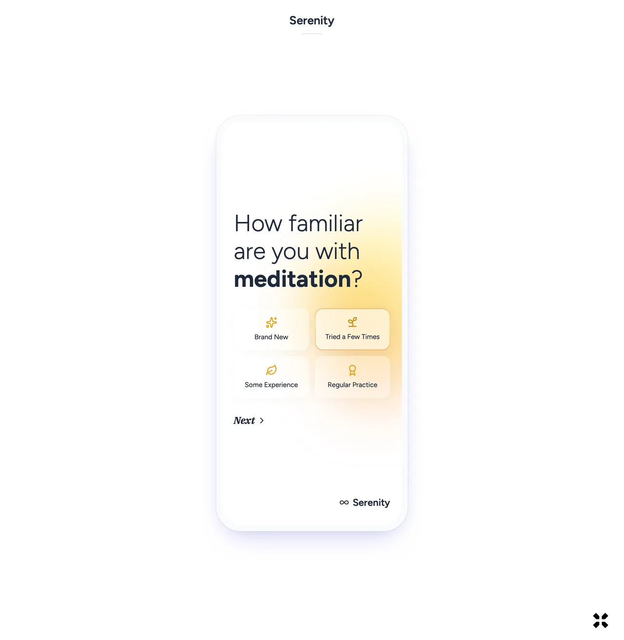 Serenity mobile onboarding screen 4