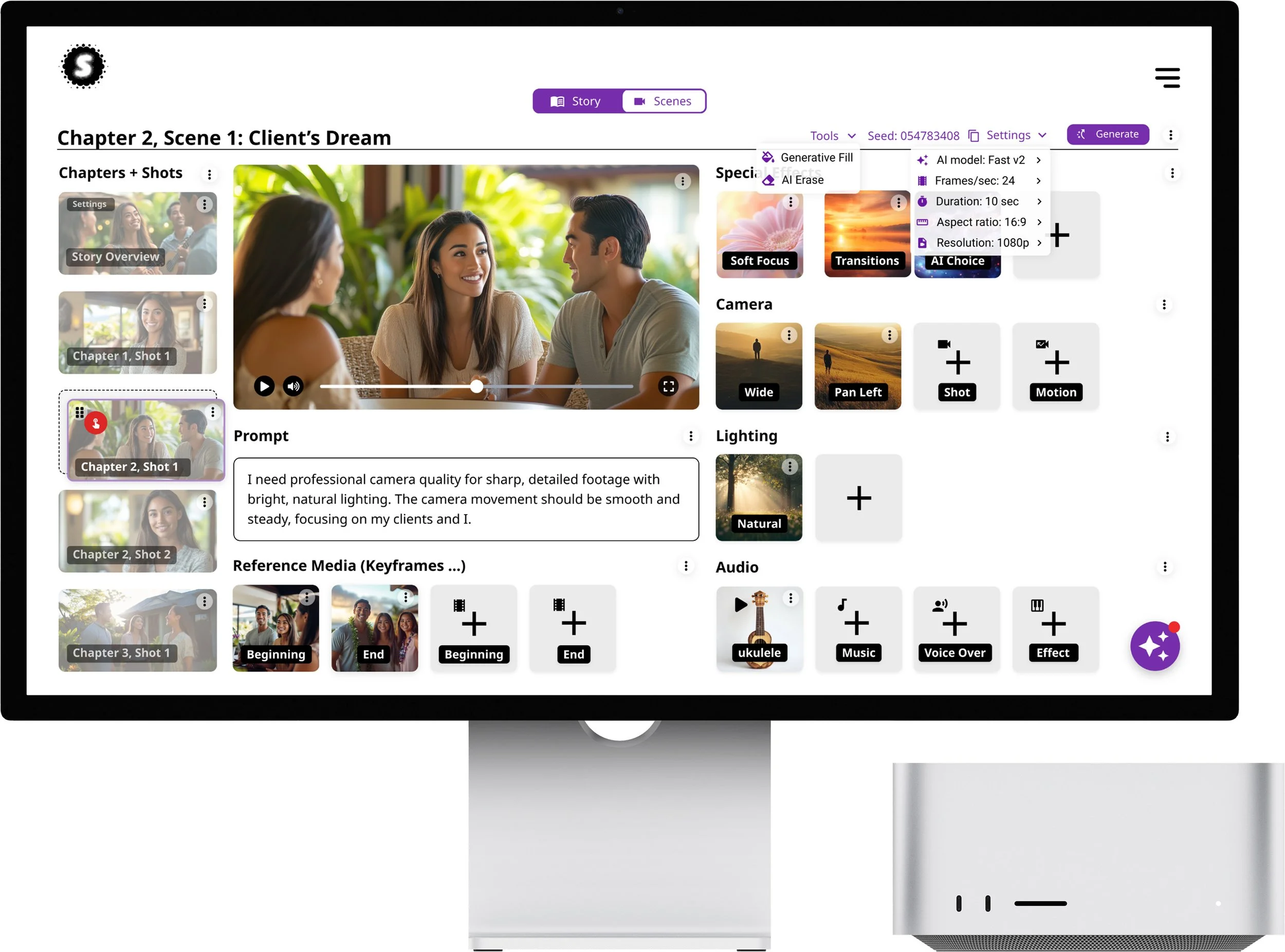 Advanced mode — scene-level control for power users.