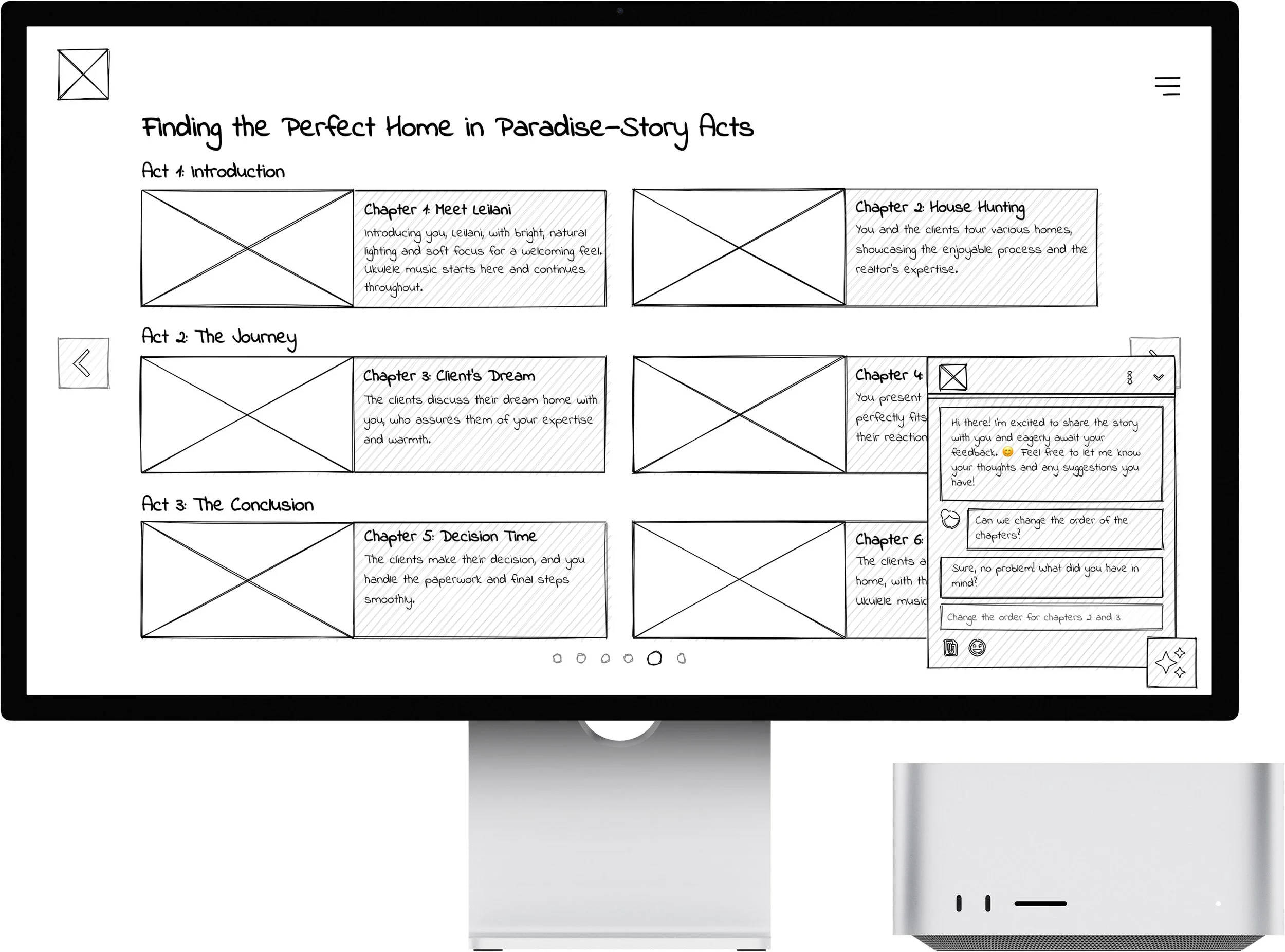Synergy desktop wireframe 08 — early structure for the guided creation experience.