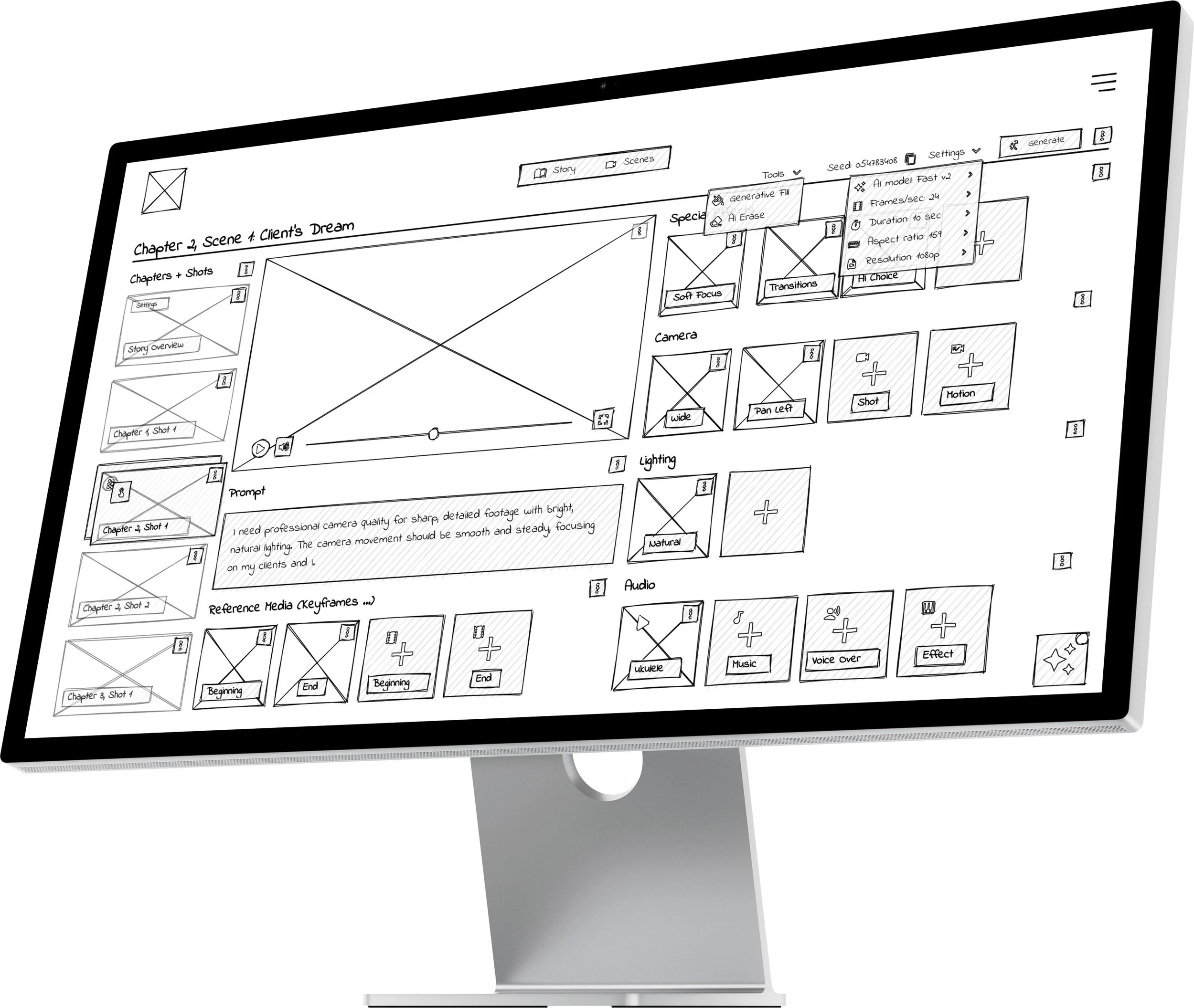 Synergy desktop wireframe 12 — early structure for the guided creation experience.