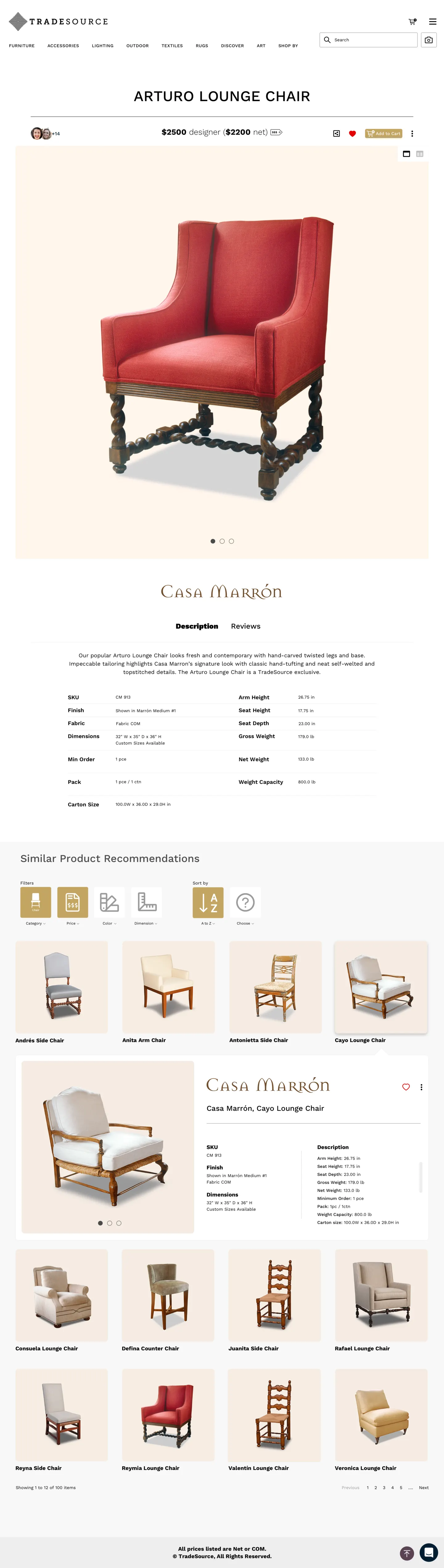 TradeSource desktop product detail page, scrolling top to bottom
