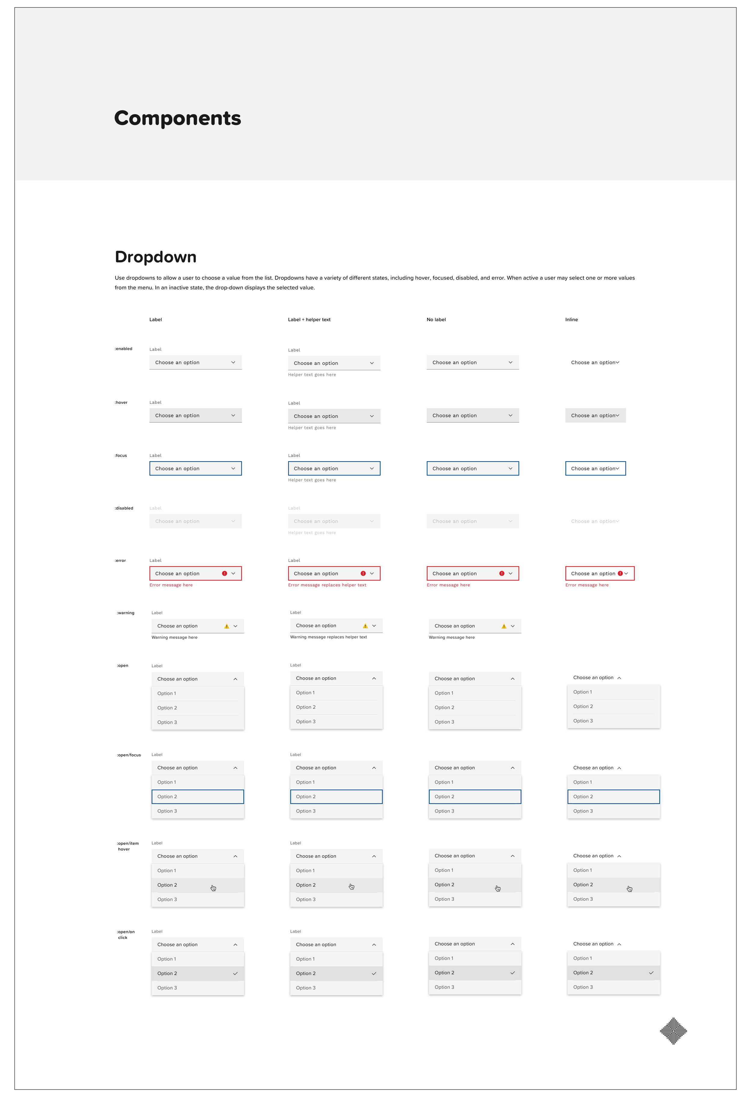 Components — tables and data
