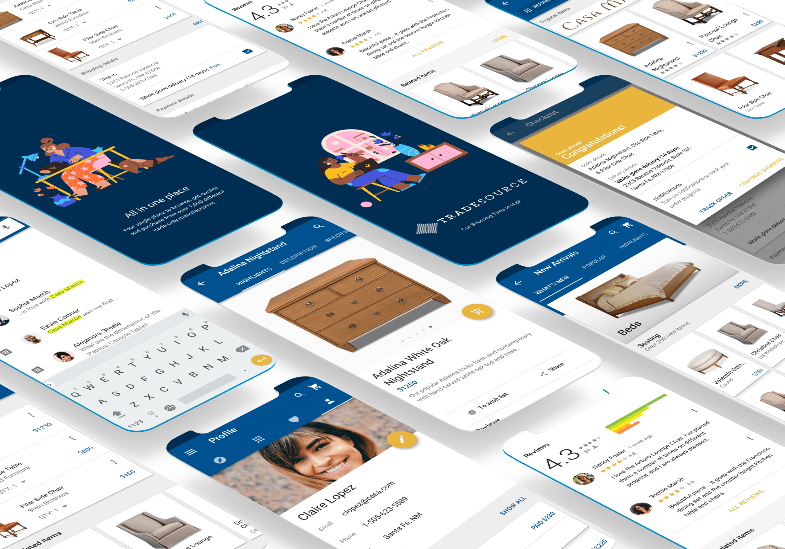 TradeSource — a designer surrounded by paper catalogs